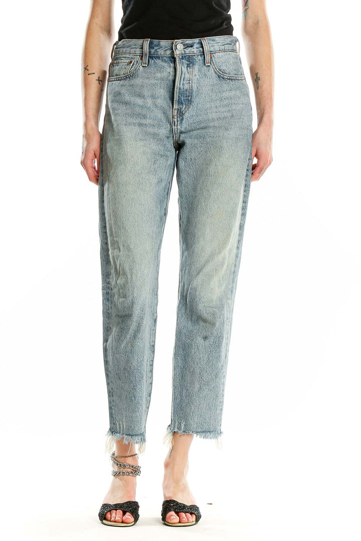 Gray Light Rinse Straight Leg Faded Jeans