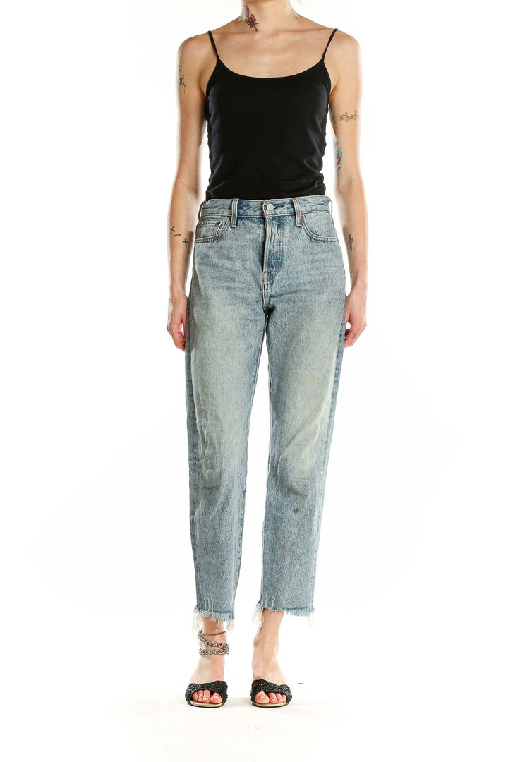 Gray Light Rinse Straight Leg Faded Jeans