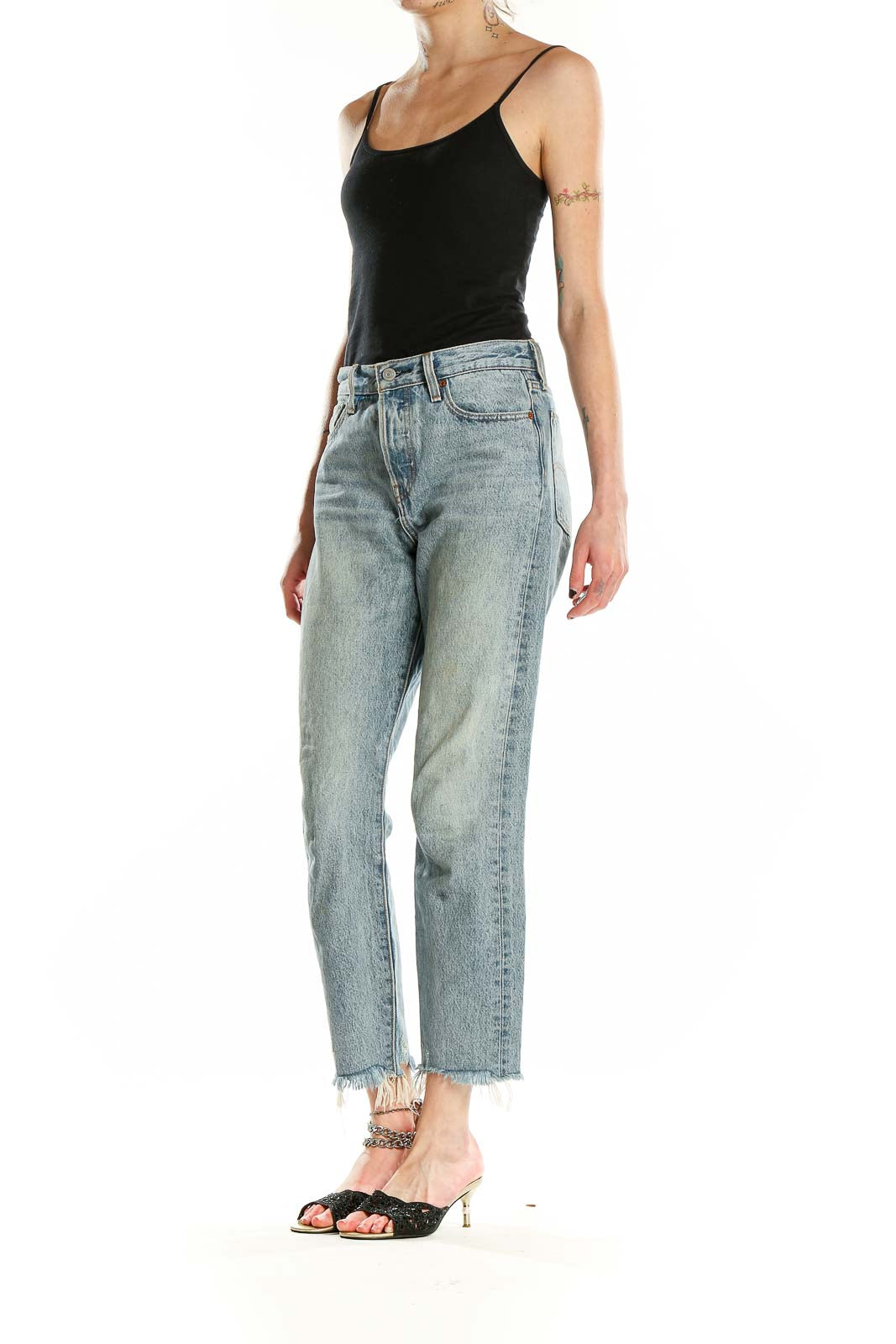 Gray Light Rinse Straight Leg Faded Jeans