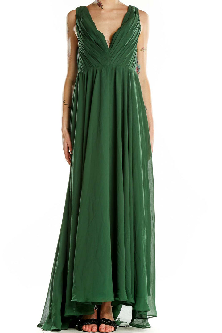 Green Plunge Neck Evening Dress