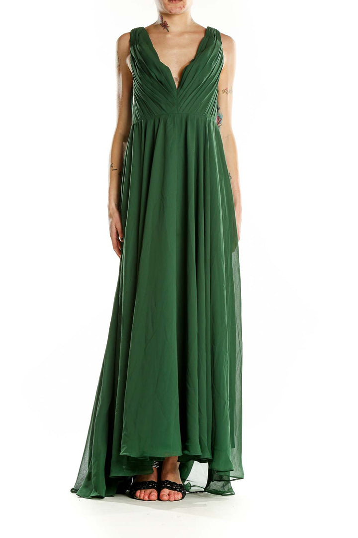 Green Plunge Neck Evening Dress