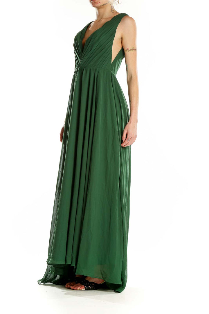 Green Plunge Neck Evening Dress