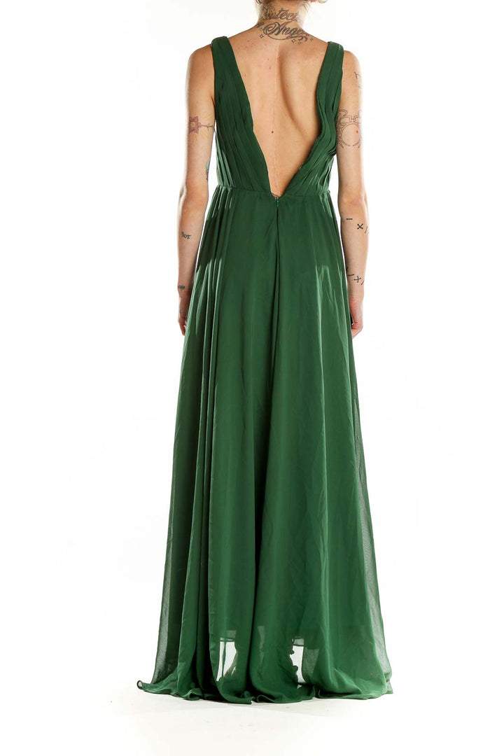 Green Plunge Neck Evening Dress