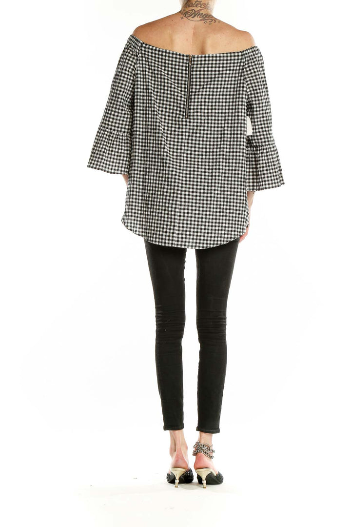 Back view of Black and White Gingham Off-Shoulder Top from White House Black Market