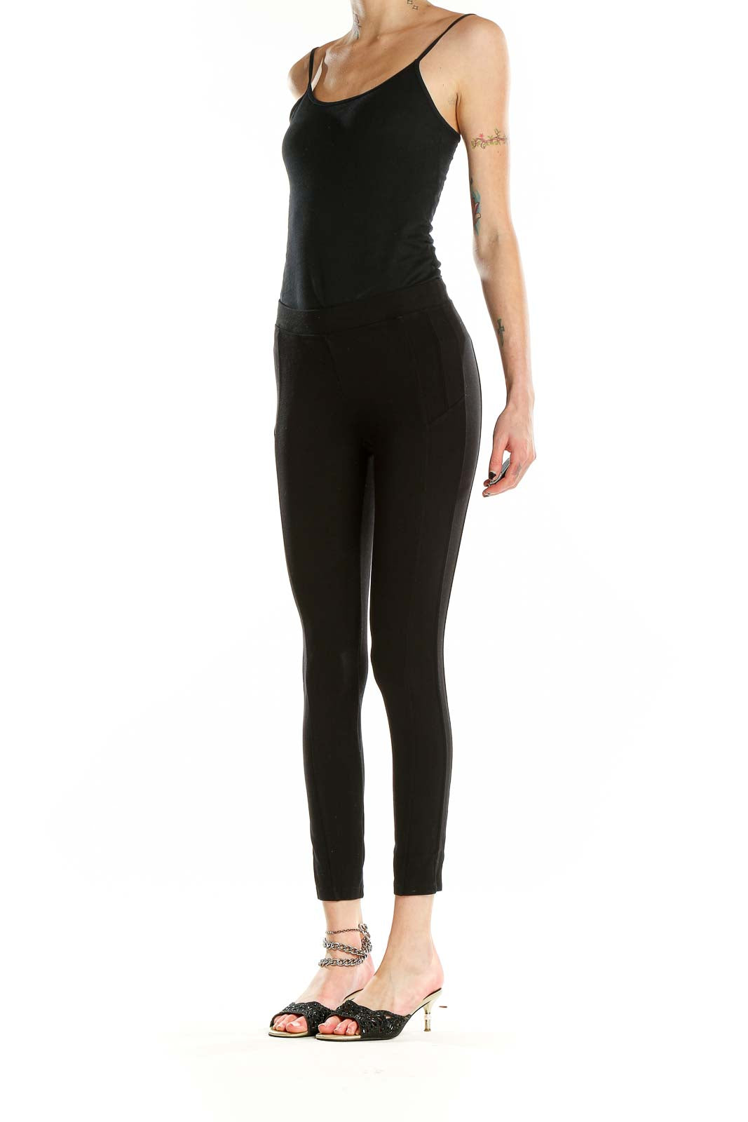 Front view of black Calvin Klein Performance high-waisted leggings