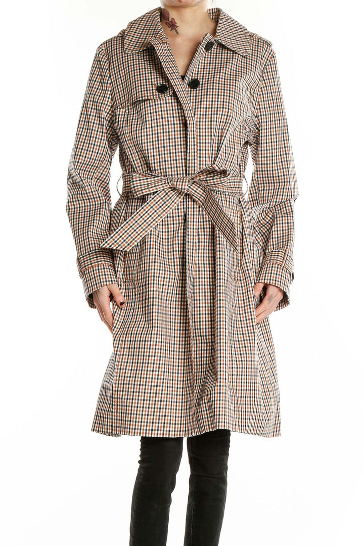 Brown Gingham Notch Lapel Coat