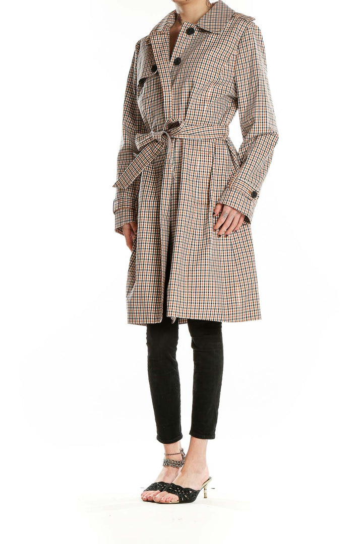 Brown Gingham Notch Lapel Coat