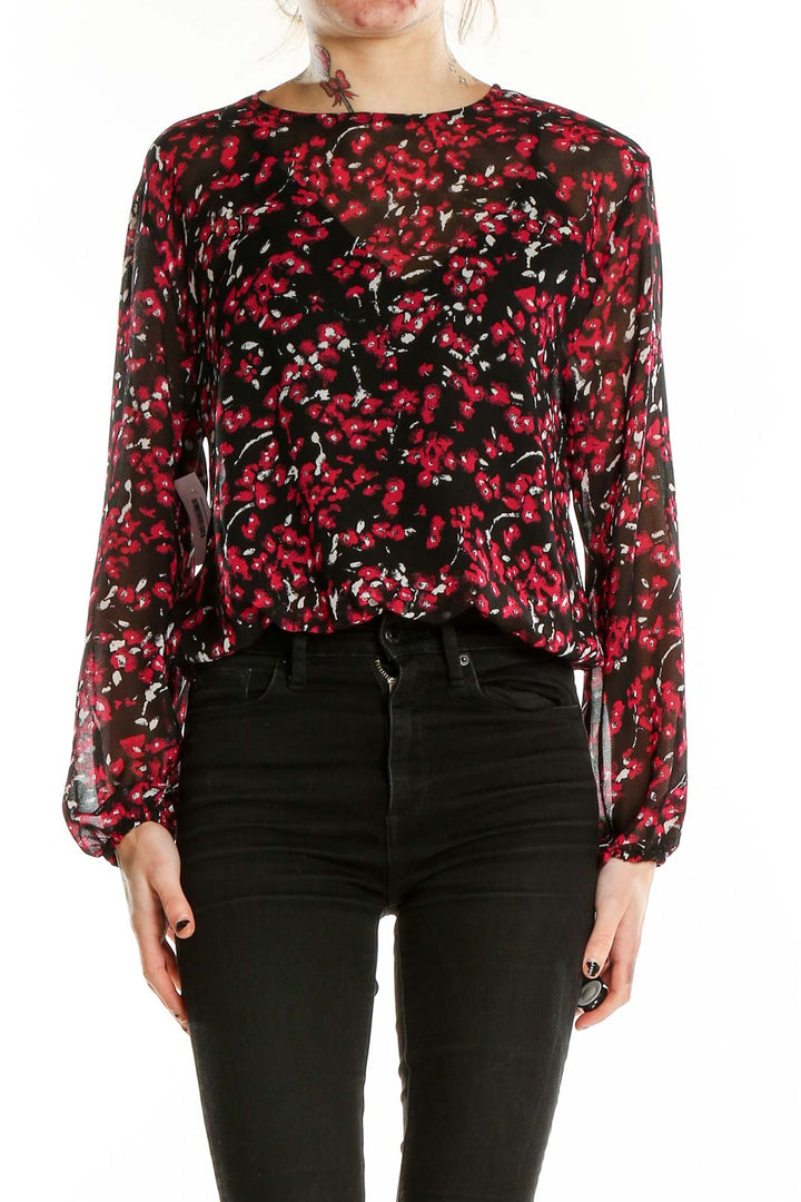 Black Red Floral Bodysuit