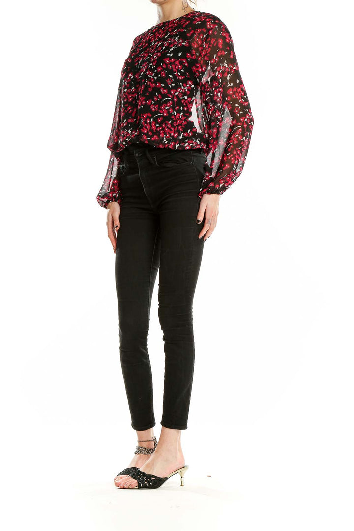 Black Red Floral Bodysuit