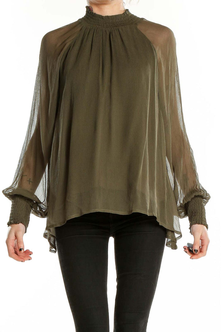 Olive Sheer Flowy Blouse