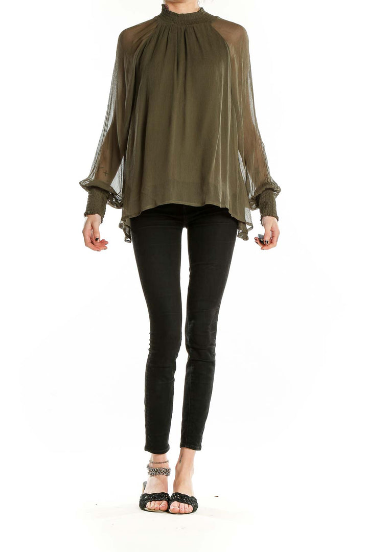 Olive Sheer Flowy Blouse