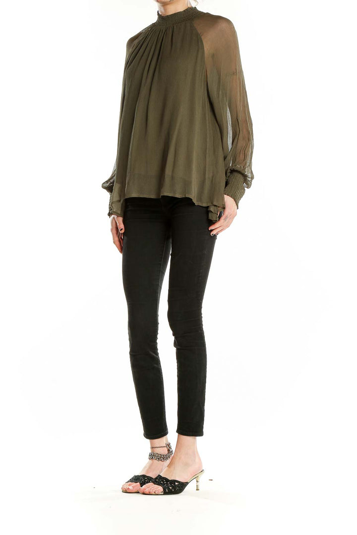 Olive Sheer Flowy Blouse