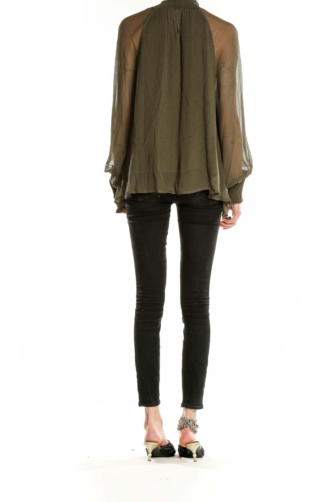 Olive Sheer Flowy Blouse