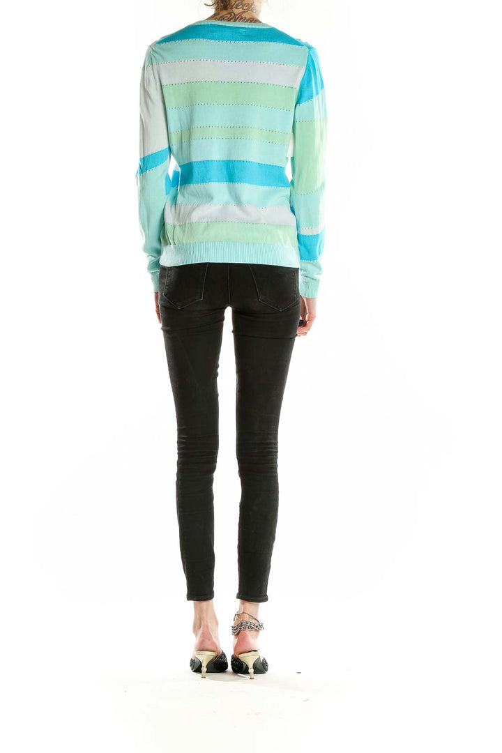 Back view of Liz Claiborne mint green striped cotton knit sweater