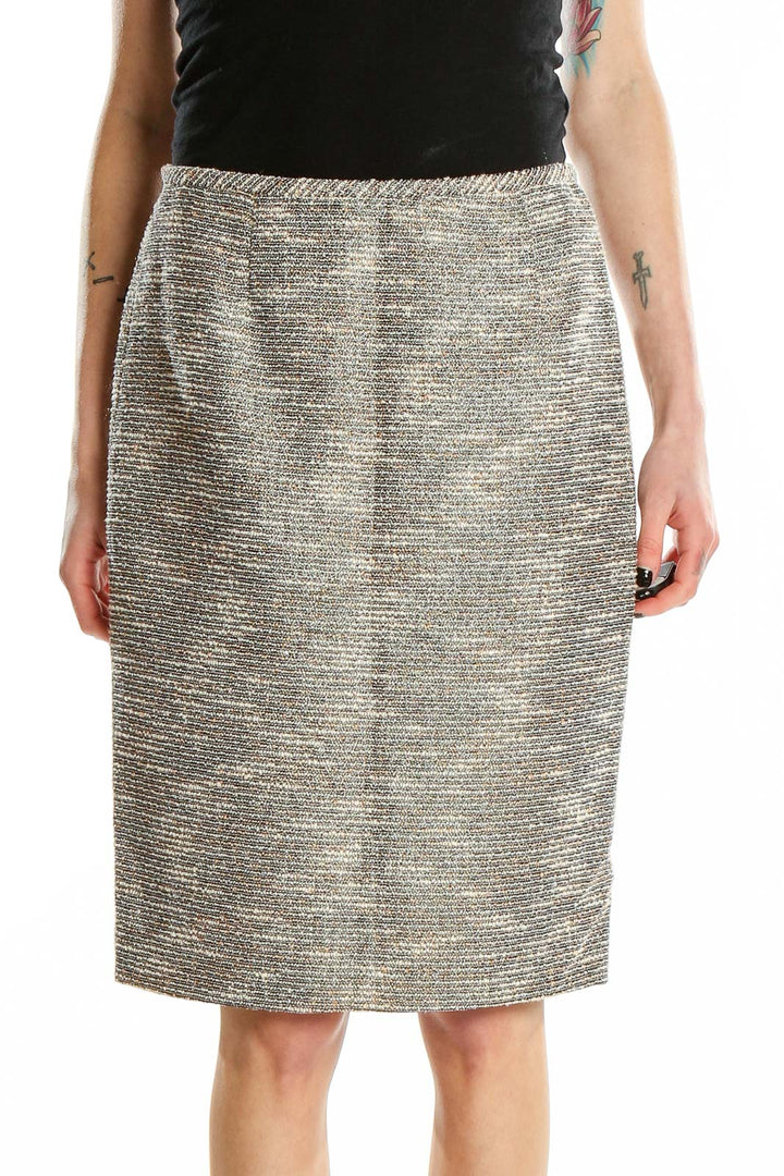 Gray Metallic Tweed Pencil Skirt