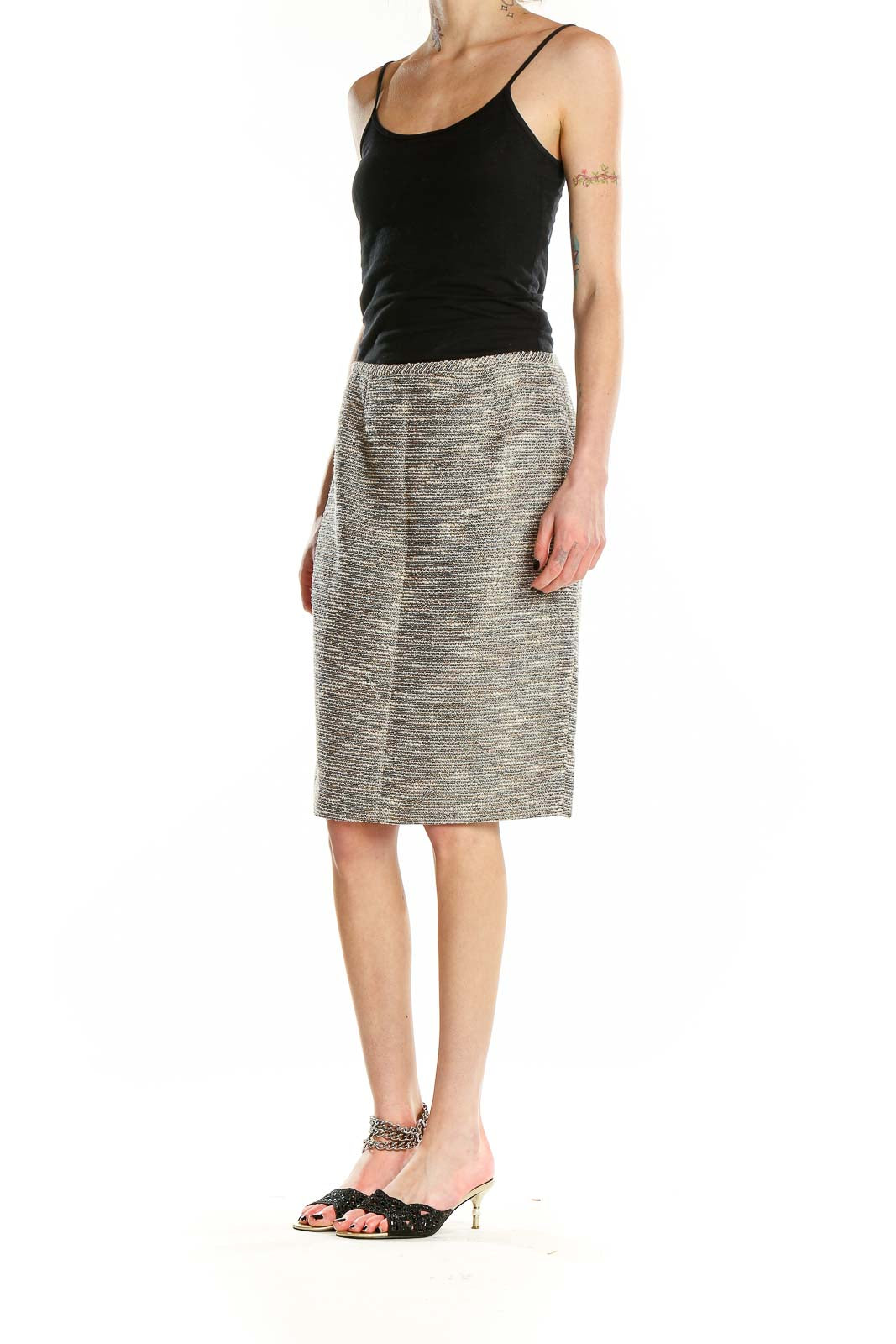 Gray Metallic Tweed Pencil Skirt