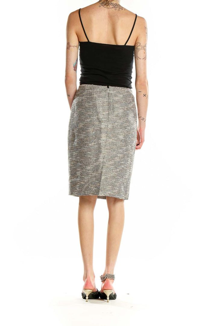 Gray Metallic Tweed Pencil Skirt