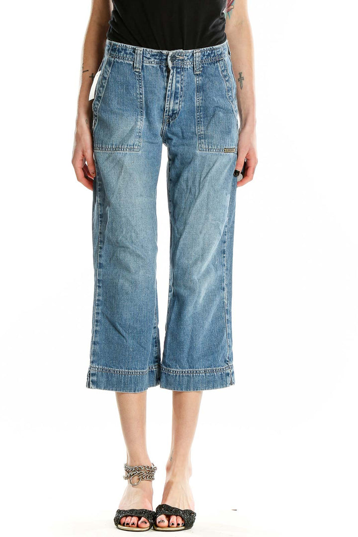 Front view of Lucky Brand light blue cropped wide-leg jeans