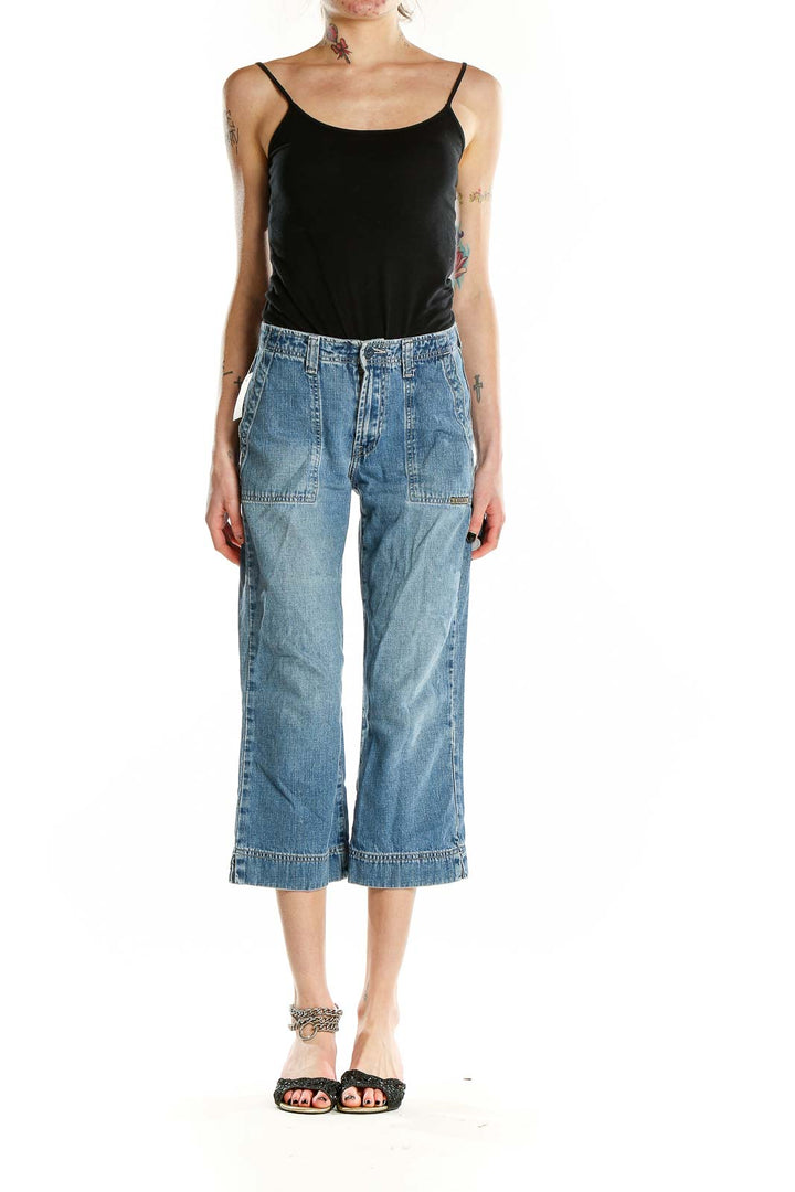 Front view of Lucky Brand light blue cropped wide-leg jeans