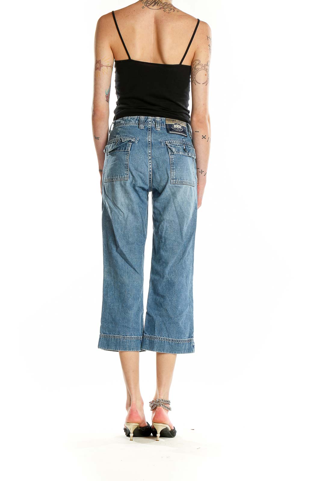 Back view of Lucky Brand light blue cropped wide-leg jeans