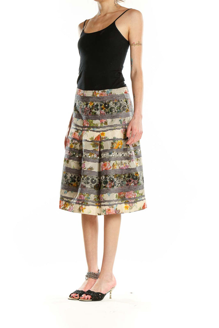 Front view of Harolds multicolor floral striped A-line skirt