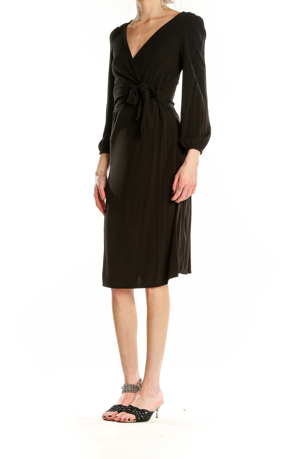 Ann Taylor Black Rayon Wrap Midi Dress - Elegant & Versatile SilkRoll Ann Taylor Black Rayon Wrap Midi Dress - Elegant & Versatile SilkRoll