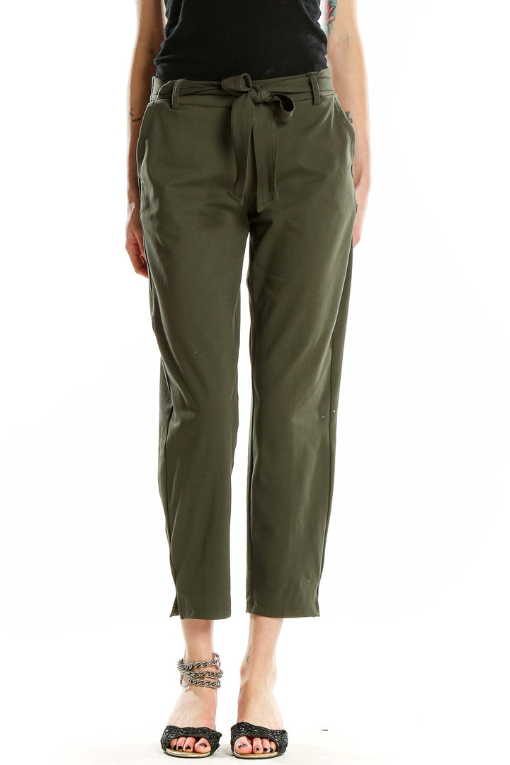 Green Slim Tie Waist Pants