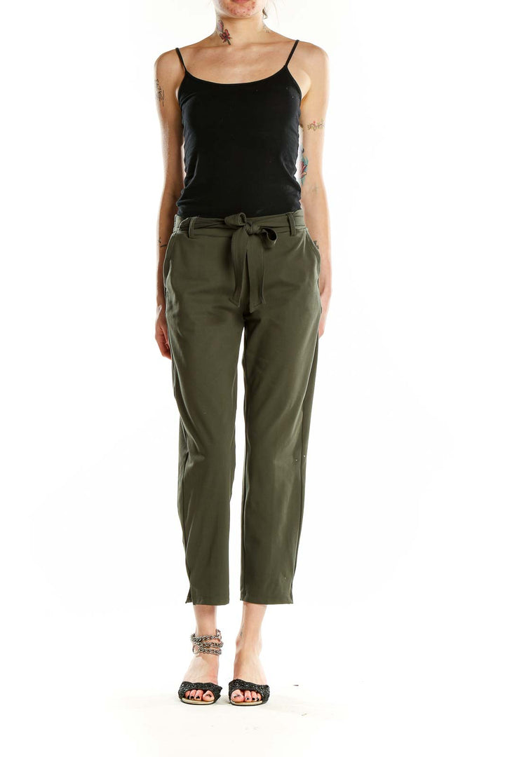 Green Slim Tie Waist Pants