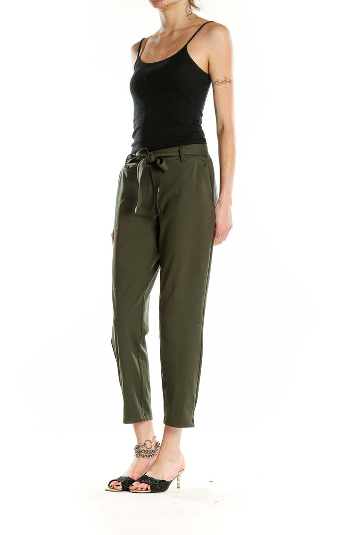 Green Slim Tie Waist Pants