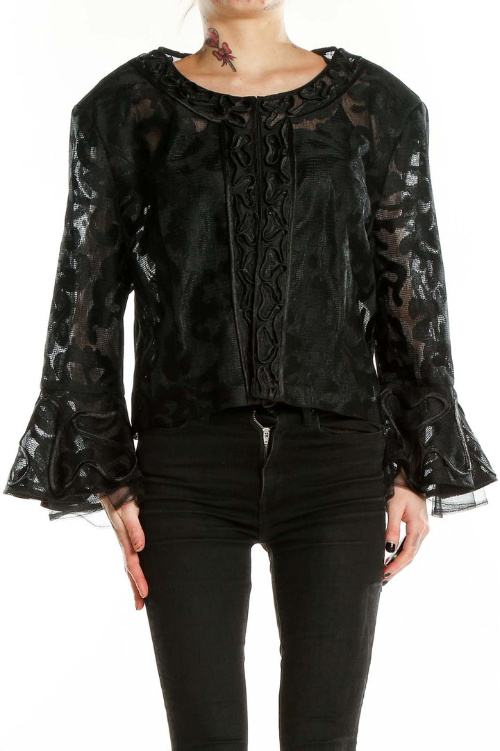 Black Embroidered Mesh Cardigan