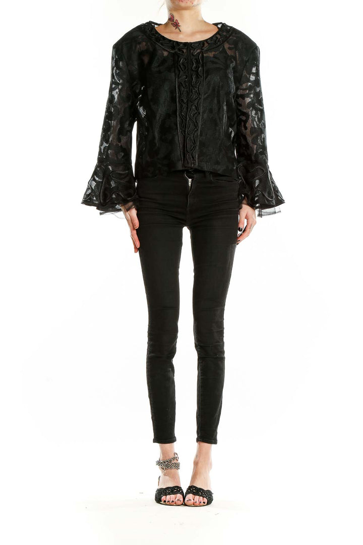 Black Embroidered Mesh Cardigan