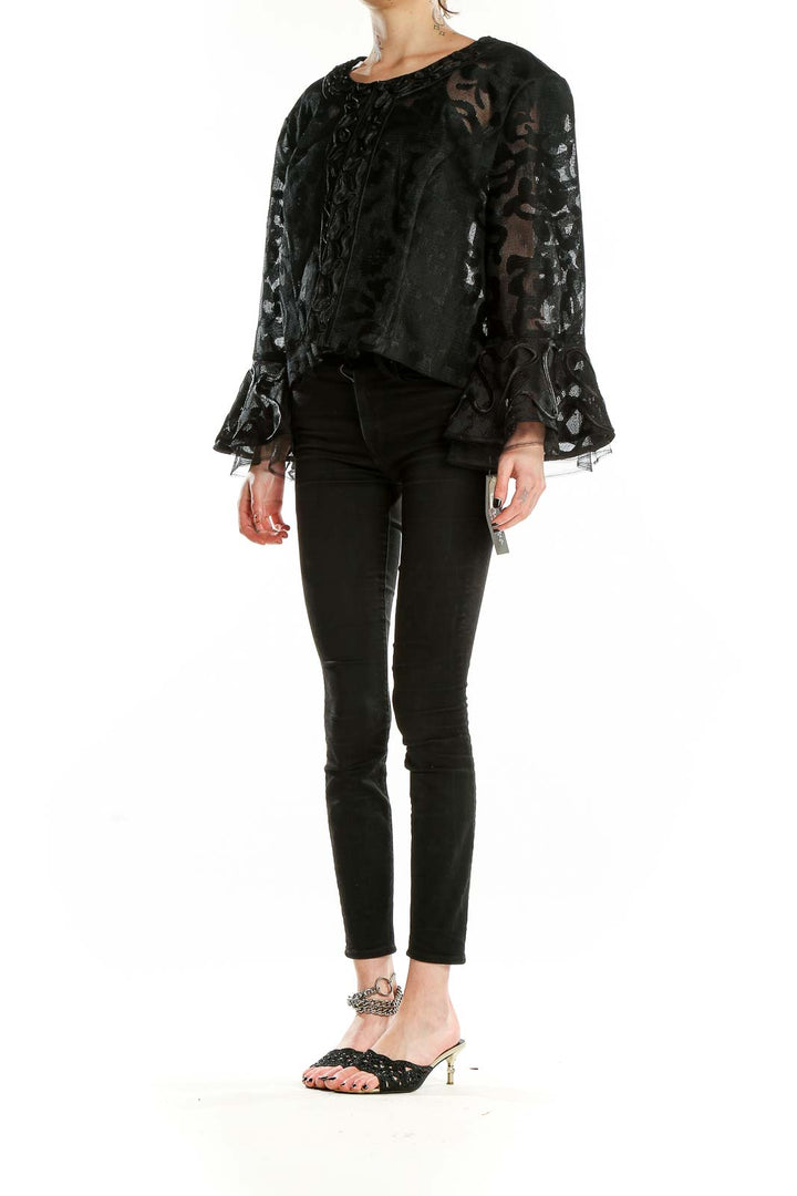 Black Embroidered Mesh Cardigan