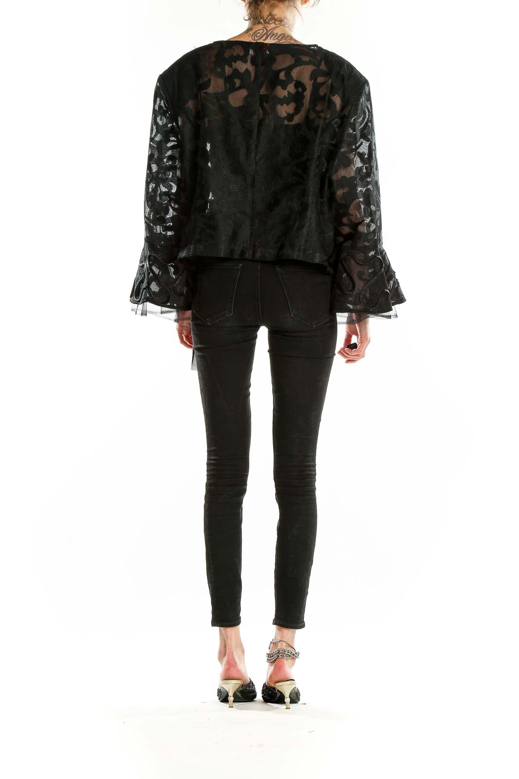 Black Embroidered Mesh Cardigan