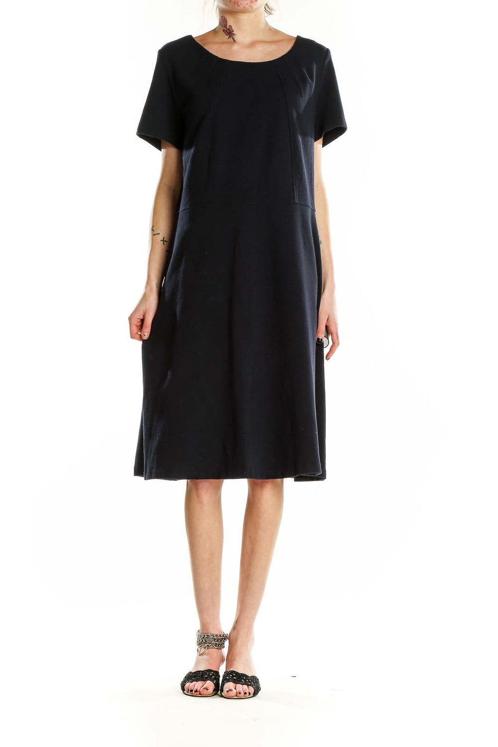 talbots midi dresses Talbots Black A-Line Short Sleeve Midi Dress