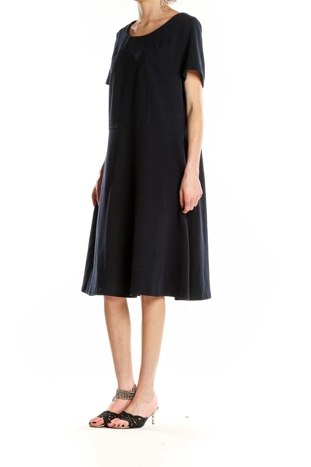 Talbots Black A-Line Short Sleeve Midi Dress | Versatile & Comfortable SilkRoll Talbots Black A-Line Short Sleeve Midi Dress | Versatile & Comfortable SilkRoll