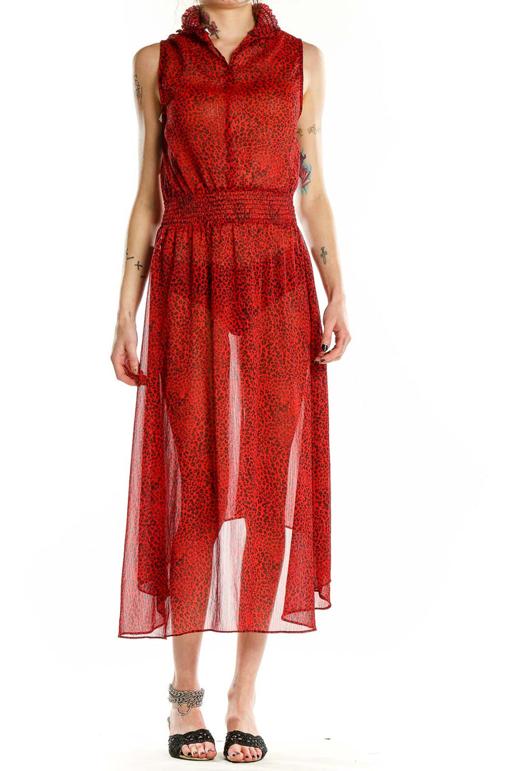 Red Animal Print Semi-Sheer Dress