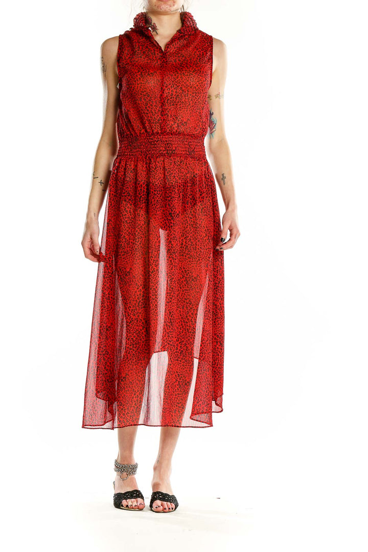 Red Animal Print Semi-Sheer Dress