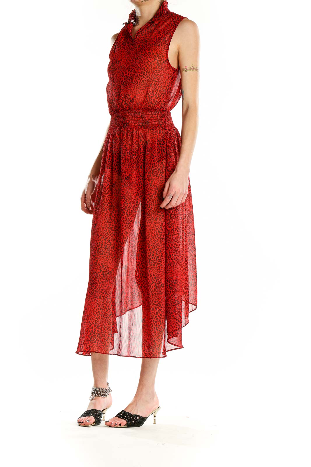 Red Animal Print Semi-Sheer Dress