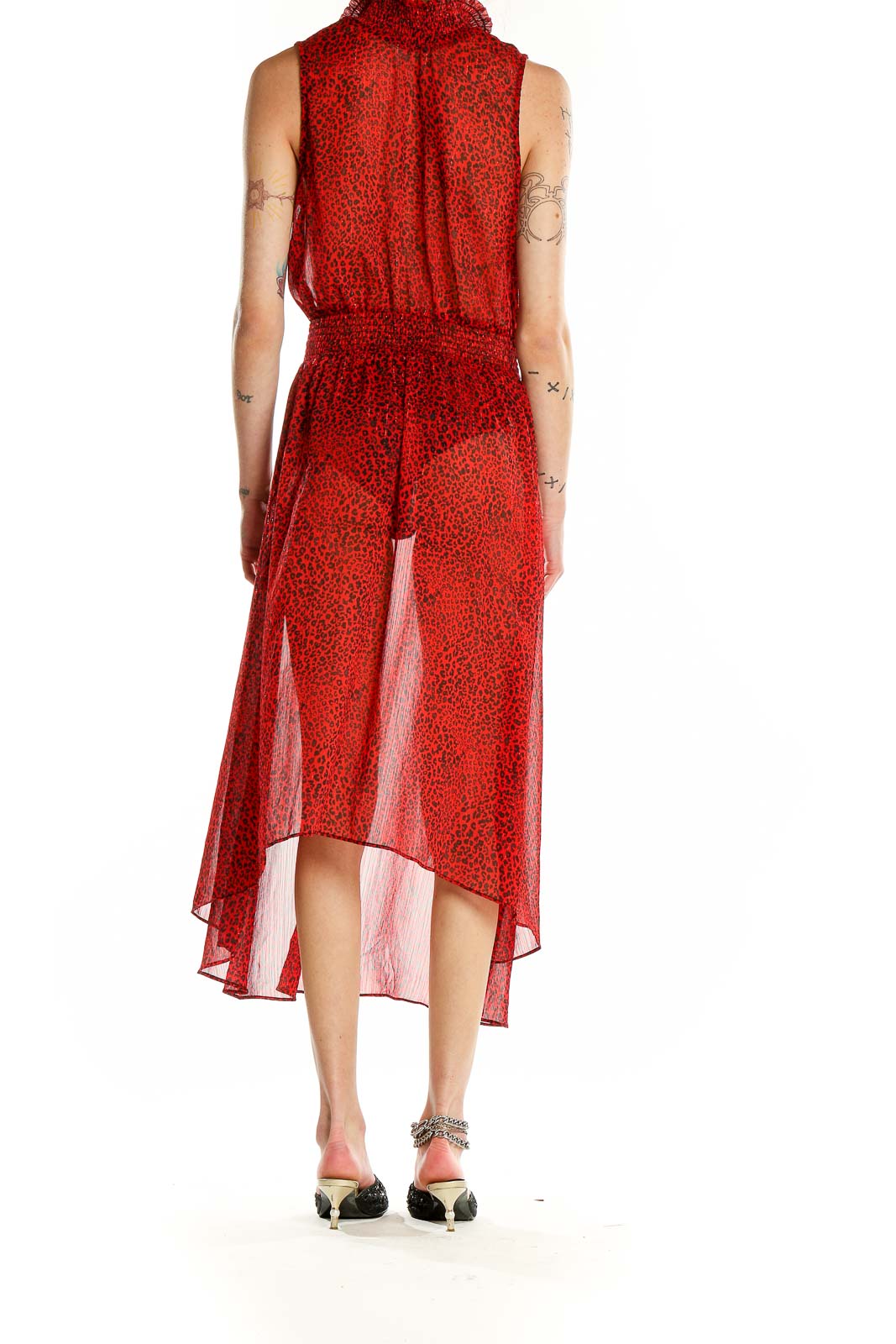 Red Animal Print Semi-Sheer Dress