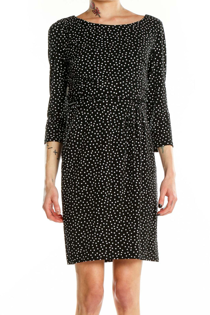 Black 3-4th Sleeve Polka Dot Dress