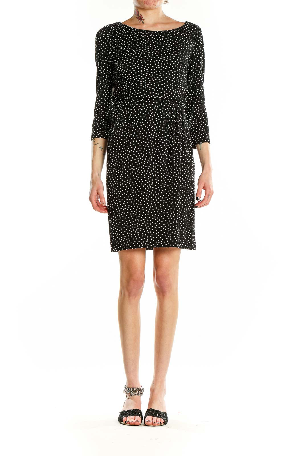 Black 3-4th Sleeve Polka Dot Dress