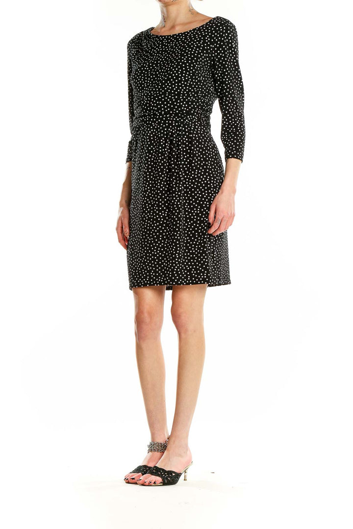 Black 3-4th Sleeve Polka Dot Dress