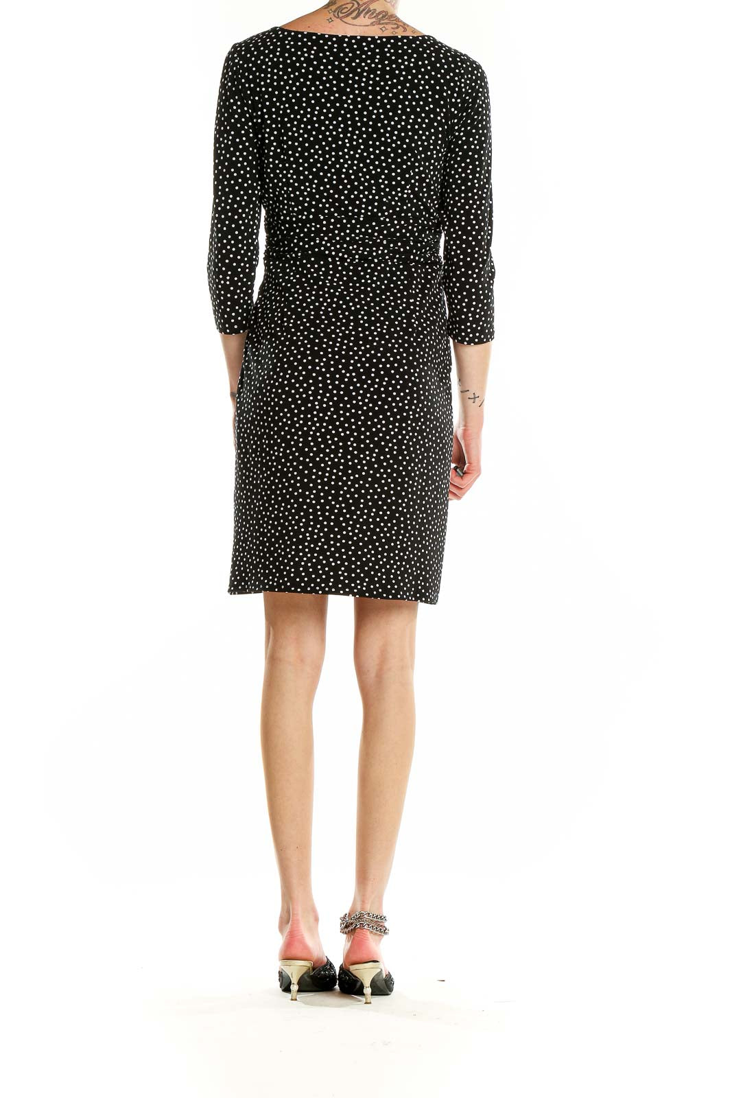 Black 3-4th Sleeve Polka Dot Dress