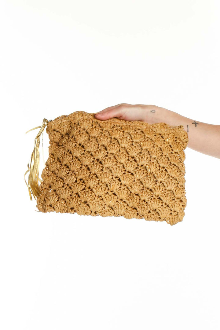 Tan Woven Clutch