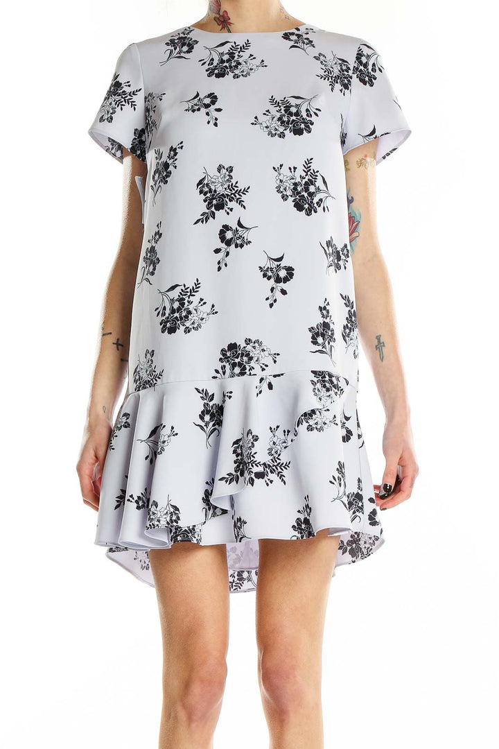 Gray Blue Floral Print Dress