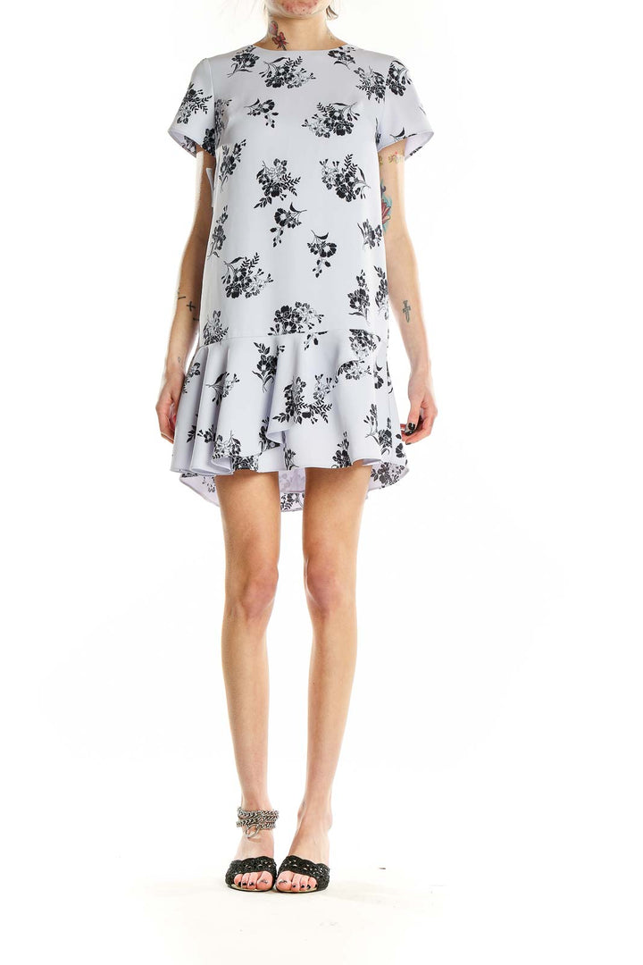 Gray Blue Floral Print Dress