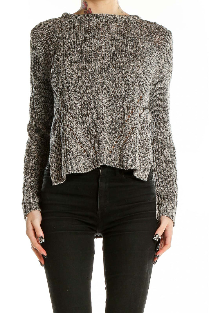 Front view of RACHEL Rachel Roy gray cable knit cropped sweater