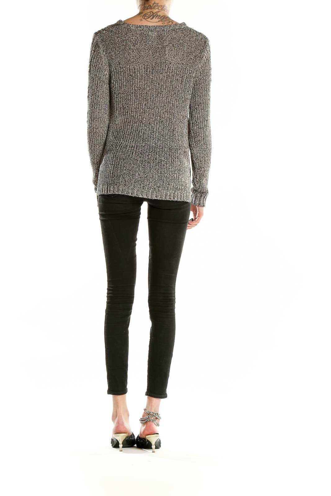 Back view of RACHEL Rachel Roy gray cable knit cropped sweater