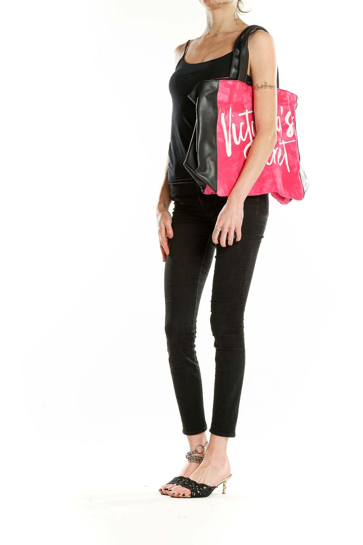 Pink Black Printed Tote Bag