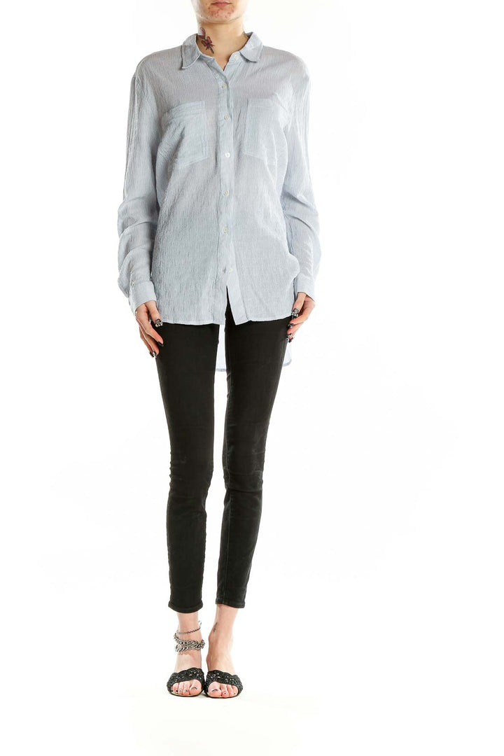 Front view of light blue MICHAEL Michael Kors button-down shirt